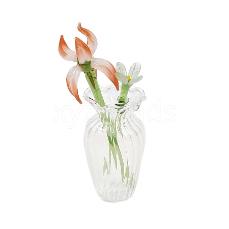 Handmade Lampwork Birthday Flower & Vase Set for Tabletop Display LAMP-D007-002H-1