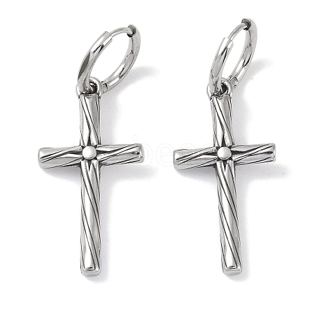 316 Surgical Stainless Steel Cross Hoop Earrings for Women EJEW-P274-05AS-1