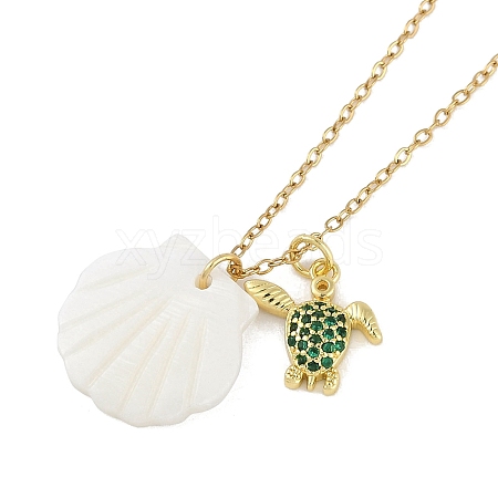 Summer Beach Brass Cubic Zirconia Sea Animal Pendant Necklaces for Women NJEW-B118-03G-04-1