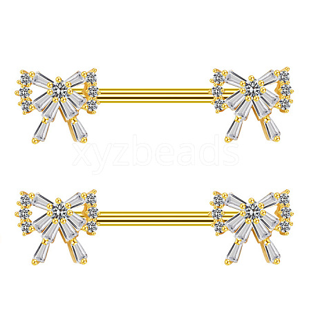 Brass Micro Pave Clear Cubic Zirconia Bowknot Nipple Barbells WG21F93-08-1