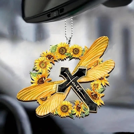 Acrylic Dragonfly with Sunflower Hanging Ornaments PW-WG8E7FB-07-1