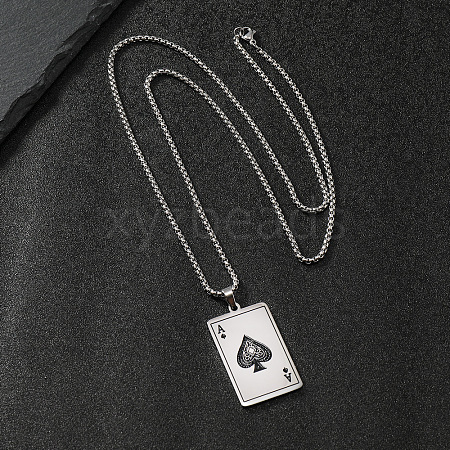 304 Stainless Steel Enamel Black Ace of Spades Playing Card Pendant Necklaces WG24A40-01-1