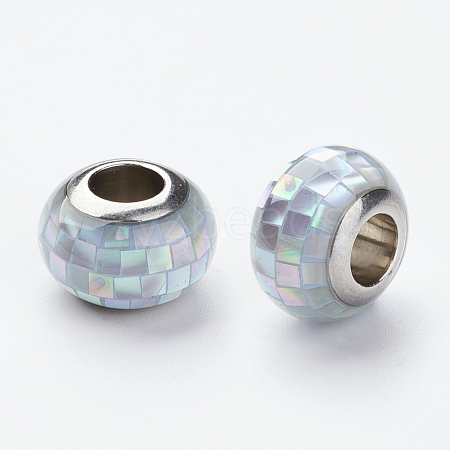 304 Stainless Steel Resin European Beads RPDL-P002-A11-1