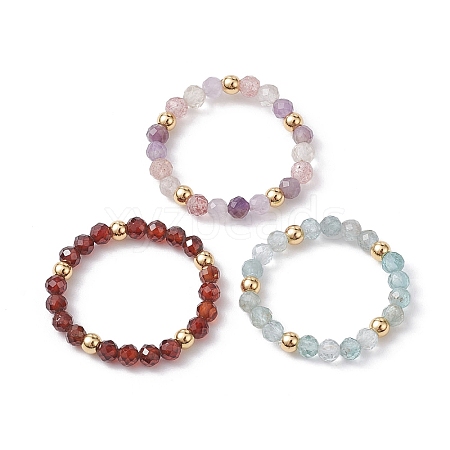 3Pcs Natural Gemstone Faceted Round Stretch Finger Rings RJEW-JR00636-1