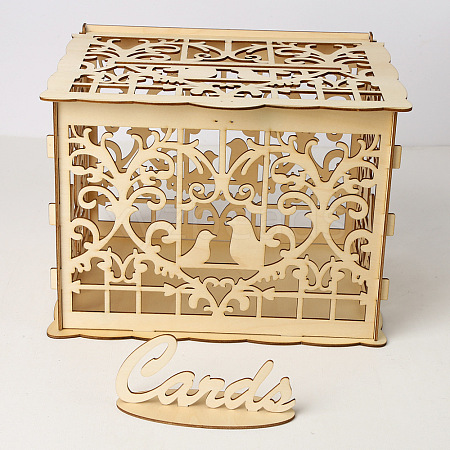 Rectangle Hollow Wood Wedding Card Box with Iron Lock HULI-PW0002-148C-1