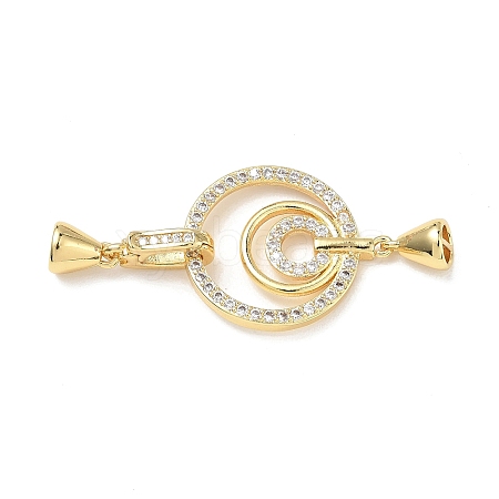 Brass Micro Pave Clear Cubic Zirconia Fold Over Clasps KK-K428-04G-1