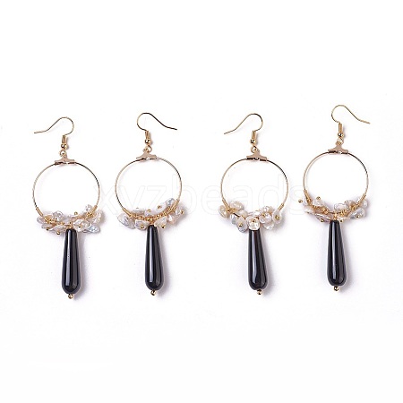 Pearl Chip Beads Dangle Earrings EJEW-L218-07-1