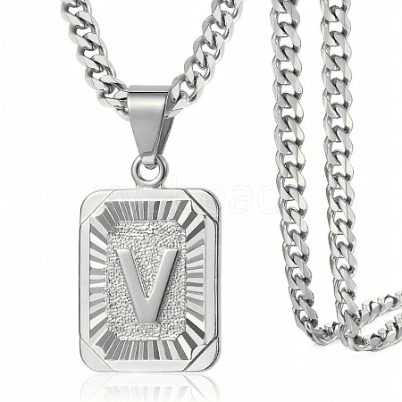 Rectangle with Letter Pattern 304 Stainless Steel Pendant Necklaces FS-WGFC766-43-1
