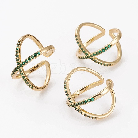 Brass Micro Pave Cubic Zirconia Cuff Rings LS-RJEW-C101-13G-E-1