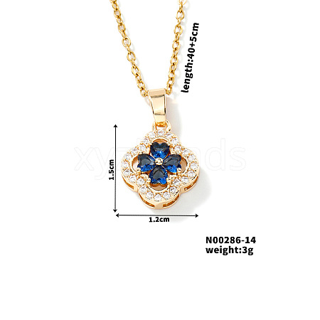 Chic Colorful Clover Pendant Necklace with Sparkling Diamonds YY8832-14-1