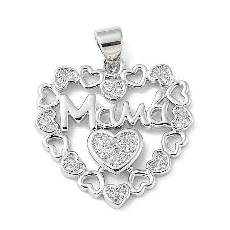 Mother's Day Theme Rack Plating Brass Micro Pave Cubic Zirconia Pendants KK-F869-20P-03-1