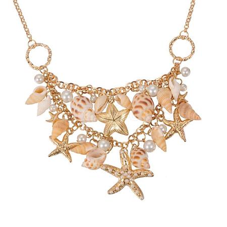 Trendy Shell Bib Beach Necklaces NJEW-PH0001-01-1