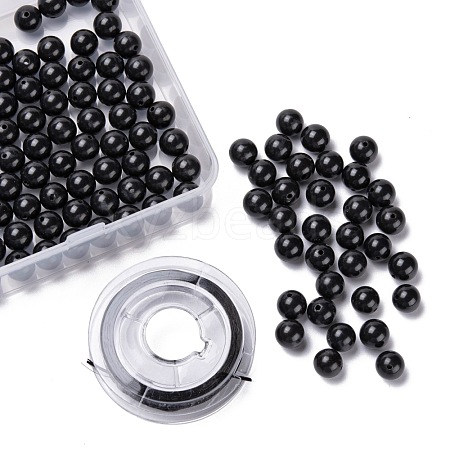 100Pcs 8mm Natural Black Stone Round Beads DIY-LS0002-15-1