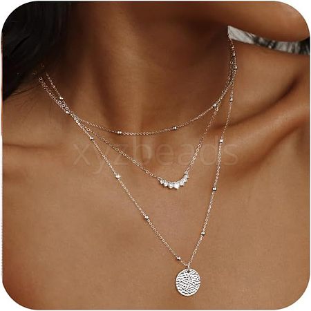 3Pcs Brass Disc Pendant 3 Layer Necklaces for Women FS-WG7502D-03-1