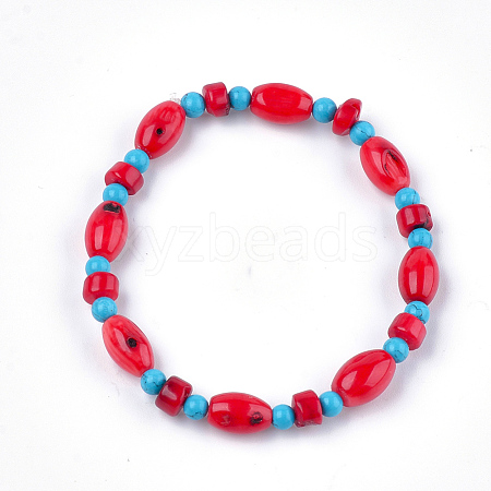 Synthetic Coral Beaded Stretch Bracelets BJEW-S134-78-1