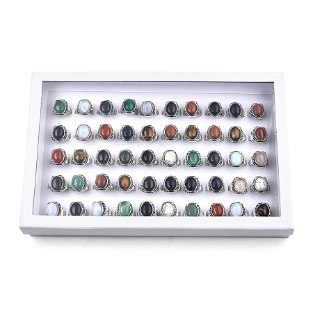 Natural & Synthetic Mixed Gemstone Oval Finger Rings RJEW-N044-05-1