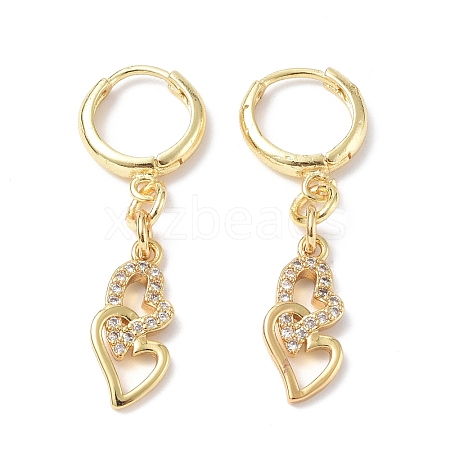 Clear Cubic Zirconia Double Heart Dangle Hoop Earrings EJEW-B017-06G-1