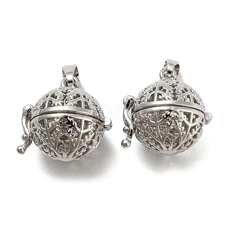 Rack Plating Brass Hollow Round Cage Pendants KK-P238-07P-1