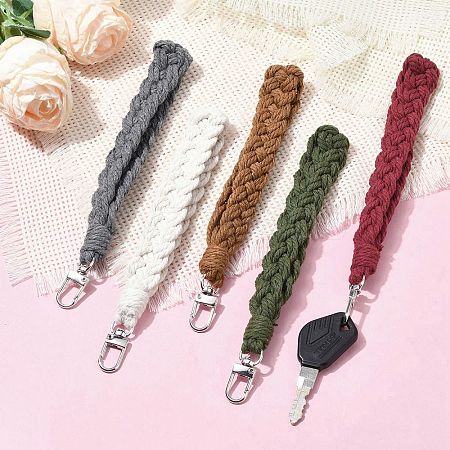 Handmade Macrame Cotton Threads Wrist Strap Pendant Decoration HJEW-JM02720-1