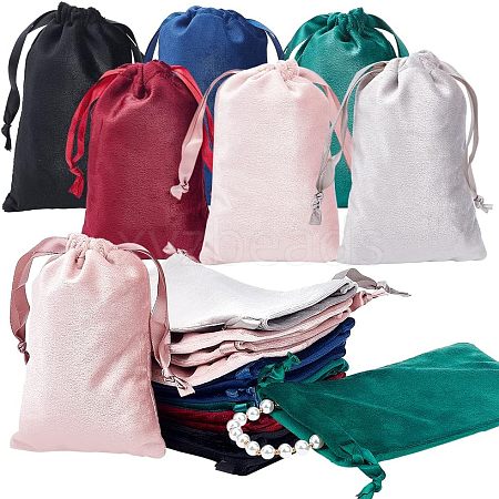 HOBBIESAY 24Pcs 6 Colors Velvet Jewelry Drawstring Bags TP-HY0001-05B-1