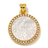 Rack Plating Brass Micro Pave Clear Cubic Zirconia Flat Round Pendants KK-U025-10G-07-1