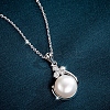 925 Sterling Silver Micro Pave Clear Cubic Zirconia with Natural Freshwater Pearl Pendant Necklace WGB08A2-02-2