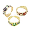 Brass Micro Pave Clear Cubic Zirconia Enamel Cuff Rings for Women RJEW-L113-037G-4