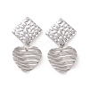 304 Stainless Steel Heart with Rhombus Dangle Stud Earrings for Women EJEW-G328-15-2