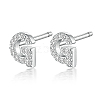 Rhodium Plated 925 Sterling Silver Initial Letter Stud Earrings HI8885-07-1