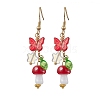 304 Stainless Steel Butterfly & Mushroom Dangle Earrings for Women EJEW-JE06235-3