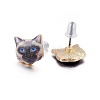 Real 14K Gold Plated Alloy Kitten Stud Earrings EJEW-G148-01G-05-2