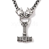 304 Stainless Steel Leopard Head King Box Chain Viking Mjolnir Thor Hammer Pendant Necklaces for Men NJEW-K278-14AS-1