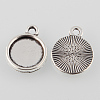 Tibetan Style Antique Silver Alloy Flat Round Pendant Cabochon Settings TIBEP-M022-26AS-2