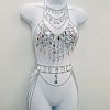 2Pcs Alloy Acrylic Rhinestone Rectangle & Teardrop Sexy Body Chains Suits for Night Club WG98F80-01-2