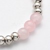 Natural Rose Quartz Beaded Elephant Charm Stretch Bracelets BJEW-JB01974-01-3