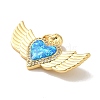 Rack Plating Brass Micro Pave Cubic Zirconia with Synthetic Opal Pendants KK-D088-16G-3
