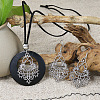 Ethnic Style Alloy & Wood Pendant Necklaces & Dangle Earrings Sets WGEBD92-04-1