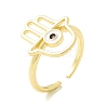 Hamsa Hand with Evil Eye Protection Enamel Open Ring RJEW-P027-04G-2