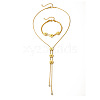 Flower Brass Crystal Rhinestone Lariat Necklaces & Bracelets Sets for Women FS-WG6DD0C-01-5