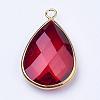 Golden Tone Brass Glass Teardrop Pendants GLAA-M006-A-09G-2