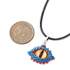 Evil Eye Glass Seed Beads Pendant Imitation Leather Cord Necklaces for Women NJEW-MZ00049-3