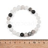 Natural Tourmalinated Quartz/Black Rutilated Quartz Stretch Beaded Bracelets G-A185-01J-4