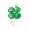 Dyed Natural Malaysia Jade Copper Wire Wrapped Shamrock Pendants PALLOY-JF02970-02-1