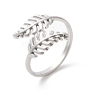 304 Stainless Steel Leaf Open Cuff Ring for Women RJEW-K245-40P-3