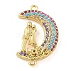 Rack Plating Brass Micro Pave Colorful Cubic Zirconia Moon with Couple Connector Charms KK-A234-083G-1