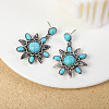 Flower Synthetic Turquoise with Alloy Pendant Necklaces & Stud Dangle Earrings Sets WG550B3-01-5