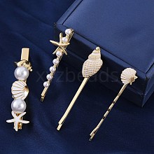 Conch/Starfish/Shell Shape Alloy Hair Bobby Pin Sets AJEW-A056-02E