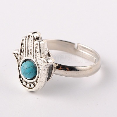 Tibetan Style Natural & Synthetic Mixed Stone Cuff Rings RJEW-JR00126-1