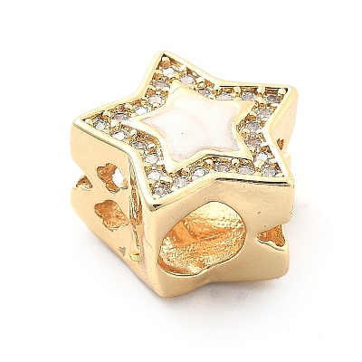 Rack Plating Brass with Cubic Zirconia European Beads and Enamel KK-Q017-08C-G-1