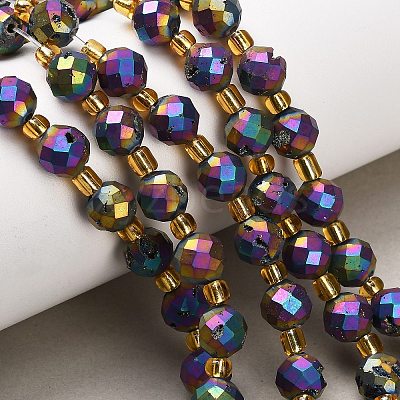 Electroplated Natural Druzy Geode Crystal Beads Strands G-F833-P01-8mm-11-1